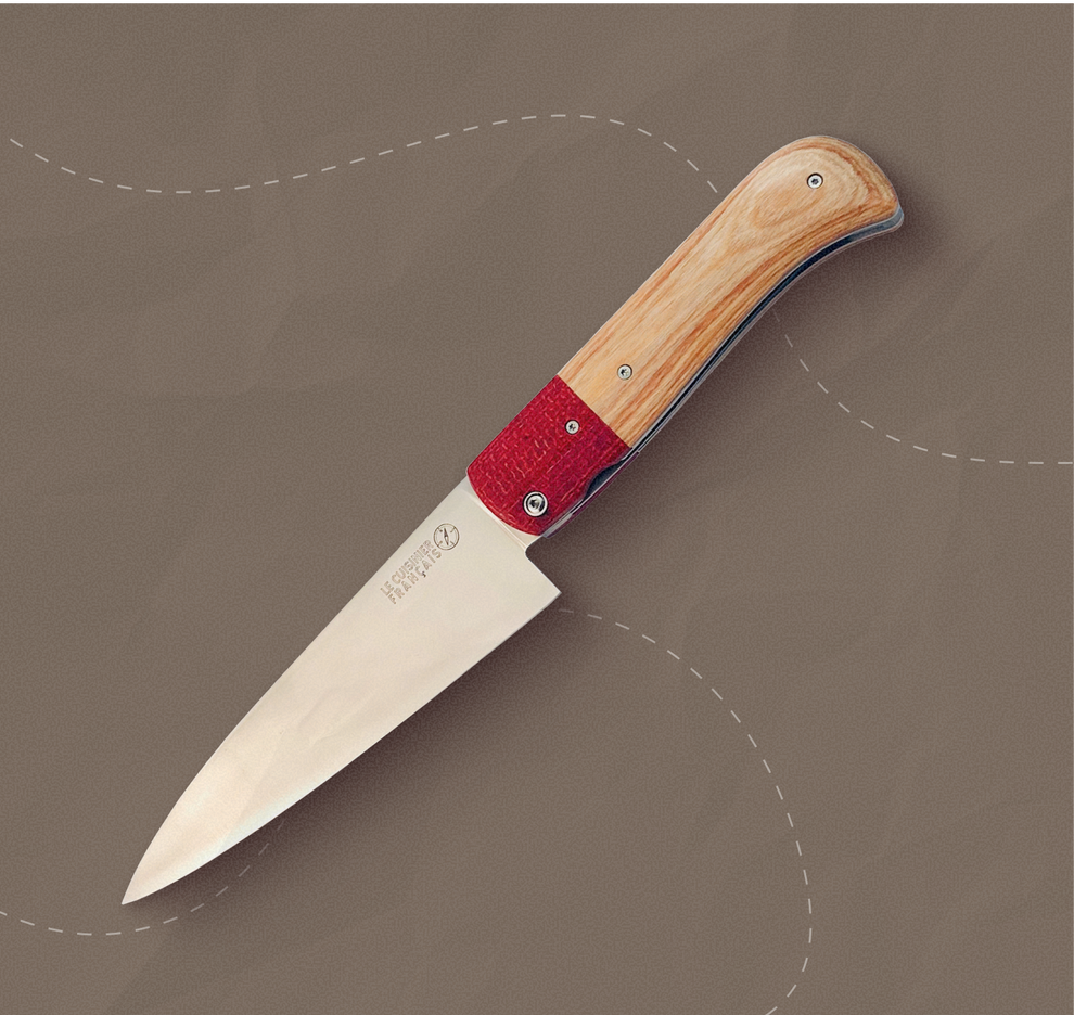 Couteau Le Cuisinier Français — manche bois et micarta rouge